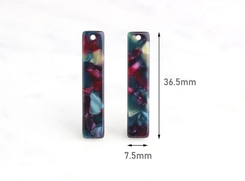 4 Vertical Bar Blank Dangles, Galaxy Marble in Purple and Green, Cellulose Acetate, 36.5 x 7.5mm