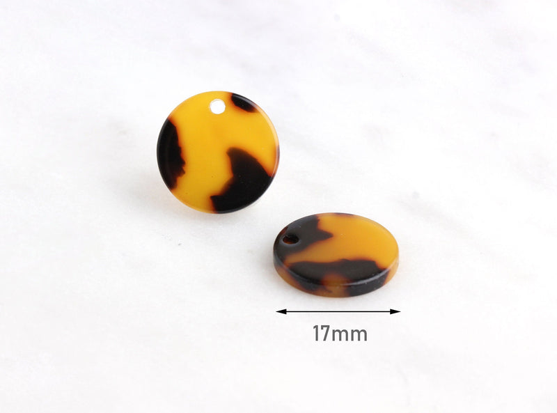 4 Small Circle Charms Acetate DIY, 2mm Hole Size, Round Tortoise Shell Earring Blanks Acrylic, Brown Auburn Tortoise Beads, CN041-17-TT