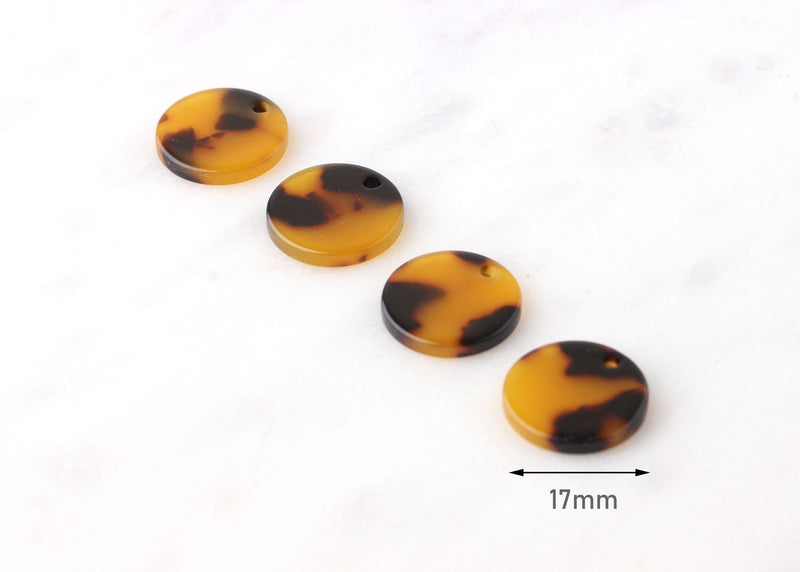 4 Small Circle Charms Acetate DIY, 2mm Hole Size, Round Tortoise Shell Earring Blanks Acrylic, Brown Auburn Tortoise Beads, CN041-17-TT