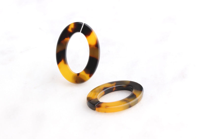 4 Tortoise Shell Links, 23.5mm, Plastic, Ovals with Split, For Making Chains