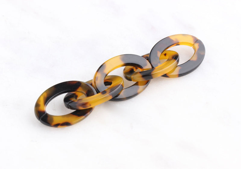 4 Tortoise Shell Links, 23.5mm, Plastic, Ovals with Split, For Making Chains