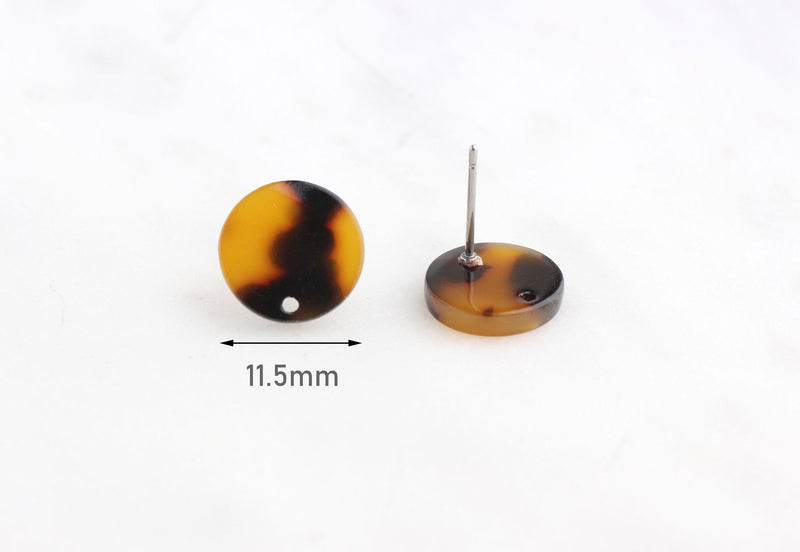 4 Dark Tortoise Shell Stud Earrings, Resin Tortoise Earring Findings Acrylic Stud with Hole, Earring Post Base, Circle Ear Post EAR040-11-TT