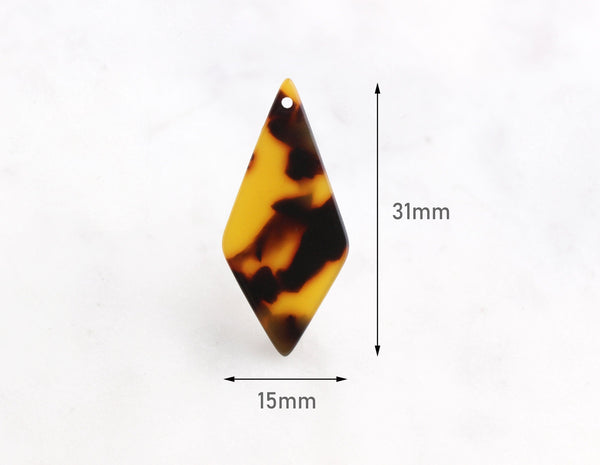 2 Diamond Pendulum Charms in Tortoise Shell, Cellulose Acetate, 31 x 15mm