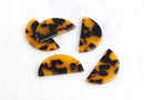 2 Half Moon Necklace Connectors, Two Holes, Tortoiseshell, 37 x 19mm