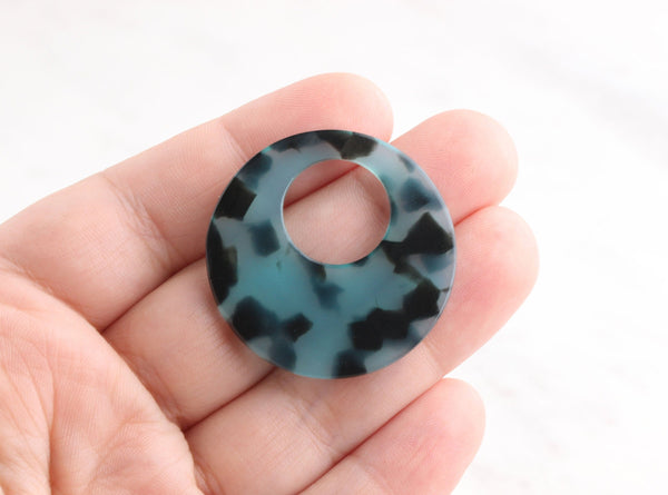 2 Transparent Blue Acetate Pendant, Blue Tortoise Shell Earring Findings, Cellulose Acetate Jewelry Making, Large Circle Pendant RG045-35-UT