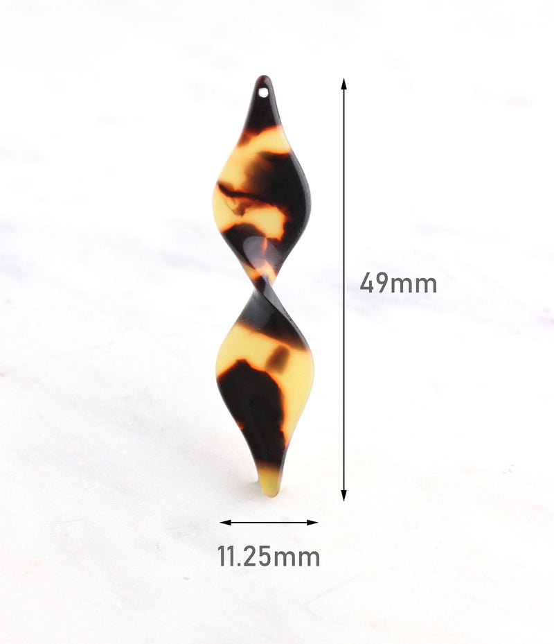 2 Extra Long Drop Bars, Lucite Tortoise Shell, Twisted Bar Charm, Earrings Spiral Charms, Bow Charms Hourglass Shape, XY004-49-TT