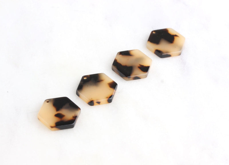 4 Blonde Tortoise Hexagon Charm, Acrylic Laser Cut Honeycomb Charm, Small Hexagon Tags, Bulk Blanks, Faux Tortoise Shell Supply, DX004-16-BT