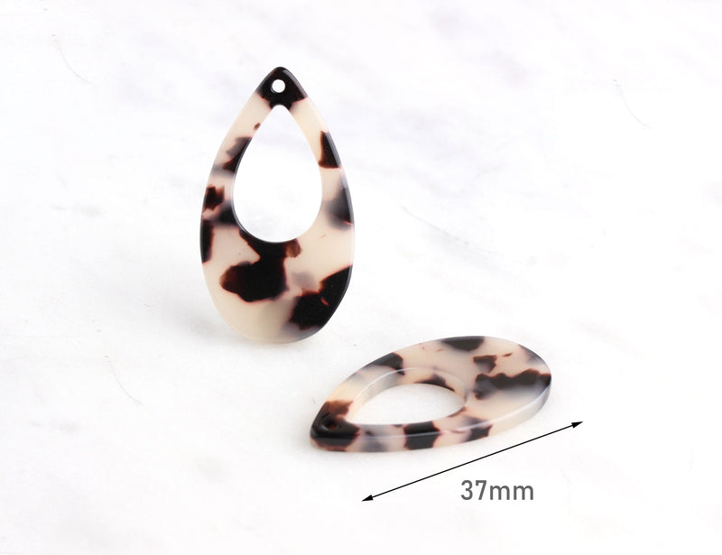 4 Beige Tortoise Shell Beads, Resin Blanks Acrylic Keychain, Narrow Teardrop Tags, Long Teardrop Charm, Tan Tortoise Component, TD010-37-WT