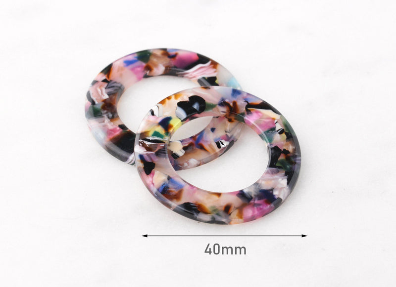 2 Large Connector Rings, Colorful Resin Shapes, O-Ring, Large Circle Links, Clear Acetate Charms, Tortoise Shell Supply, RG046-40-KMC