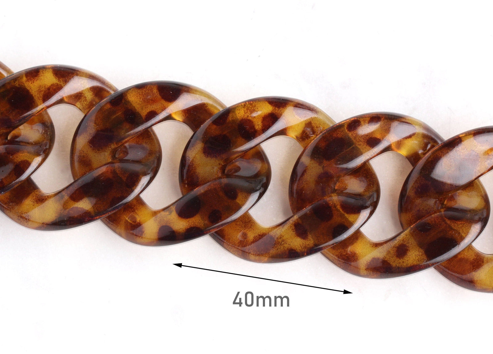 1ft Extra Large Tortoise Shell Chain Links, 40mm, Acrylic Brown, For P
