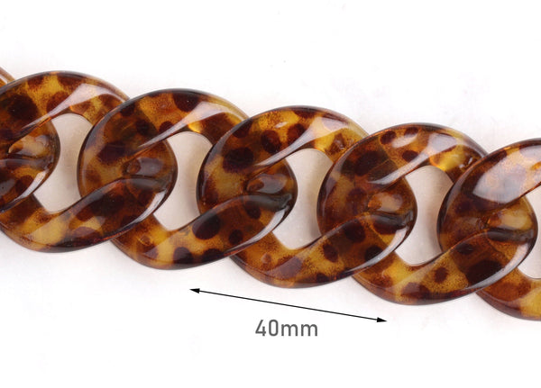1ft Extra Large Tortoise Shell Chain Links, 40mm, Acrylic Brown, For Purse Handle Chains