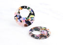 2 Tortoiseshell Pendants in Random Colors, Large Circle Pendant Celluloid, Rainbow Tortoise Shell Charm, Flat Discs Blanks, RG049-35-KMC