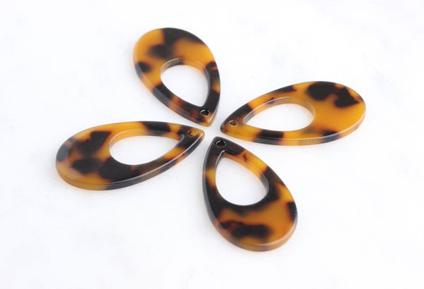 4 Thin Teardrop Charm Beads, Lucite Tortoise Shell Supplies Acrylic Earring Findings, Original Tortoise Pattern, Orange Teardrop TD011-37-TT