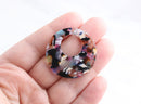 2 Tortoiseshell Pendants in Random Colors, Large Circle Pendant Celluloid, Rainbow Tortoise Shell Charm, Flat Discs Blanks, RG049-35-KMC