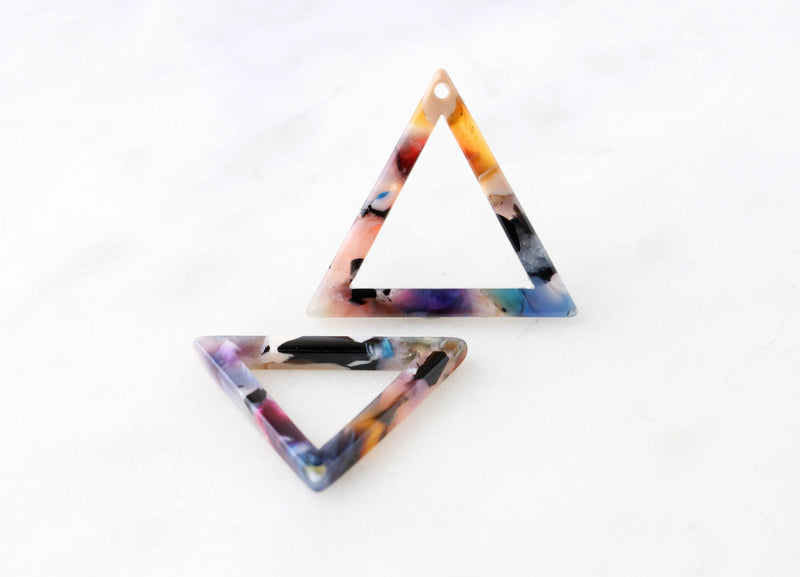 4 Colorful Triangle Connector Links, Open Triangle Outline, Triangle Marble Resin, Laser Cut Acrylic Shape, Thin Triangle Charm TR015-26-DMC