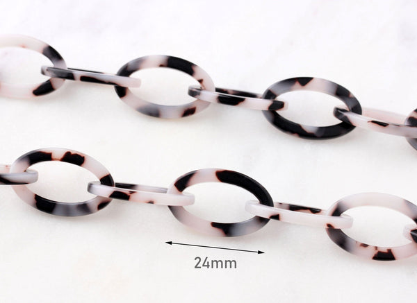 1ft Ash Blonde Tortoise Shell Chain, 24mm, White and Black, Plastic, Continuous Length
