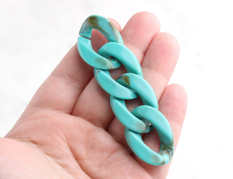 1ft Large Turquoise Green Acrylic Chain Links, 30mm, Marble, For Chunky Bracelets