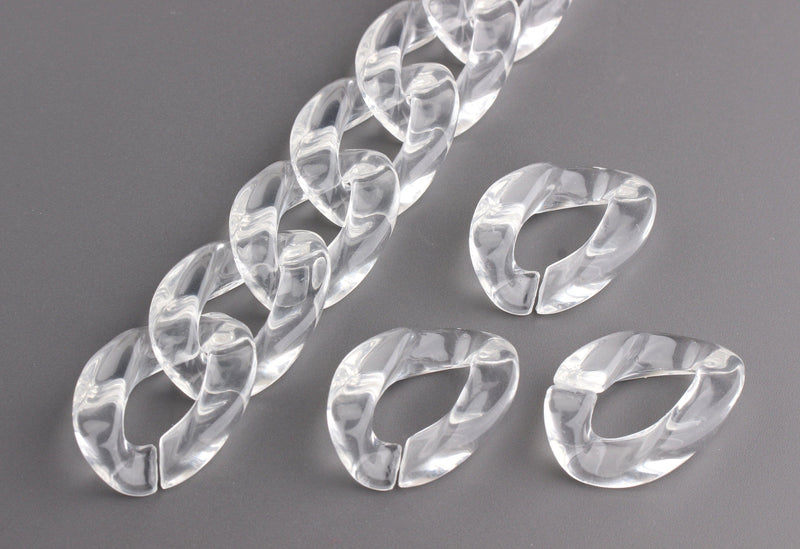 1ft Clear Acrylic Chain Links, 30mm, Transparent Ice, Thick Connectors, For Men's Necklaces
