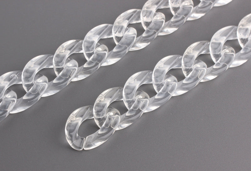 1ft Clear Acrylic Chain Links, 24mm, Transparent, For Cuban Link Necklaces and Bracelets