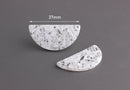 2 White Half-Circle Pendant, Half Discs, Clear Acetate Earring Findings, Light Gray Acetate, Large Resin Half Circle Bead, CN058-37-WCL