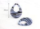 4 Large Teardrop Charms in Blue Zebra Print, Striped Marble, Resin Teardrop Cut Out, Blue Leopard, Acrylic Jewelry Findings, TD016-38-USTR