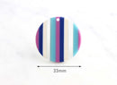 4 Large Circle Blanks, Vertical Stripes, Blue Clear Pink Purple, Resin Earring Blank, Large Circle Blank Discs, Acetate Charms CN064-33-1STR