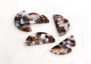 2 Half Moon Earring Blanks, 37x18mm, Big Half Circle Die Cuts, Dark Brown Tortoise Shell, Translucent Brown, Half-Round Pendant CN063-37-DBW