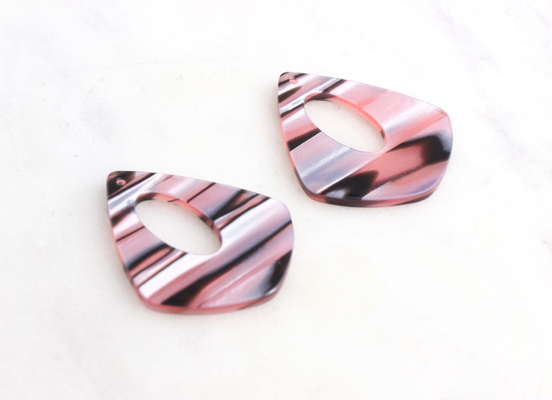 4 Glitter Acrylic Charms, Sparkly Pink Tortoise Shell, Teardrop Cut Out,  Pink Stripes, Peach Beads, Acrylic Earring Findings, TD019-35-PSTR