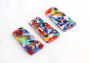 2 Trapezoid Charms in Rainbow Confetti Tortoise, Flat Rectangle Blanks, Acetate, 37 x 19mm