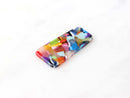 2 Trapezoid Charms in Rainbow Confetti Tortoise, Flat Rectangle Blanks, Acetate, 37 x 19mm