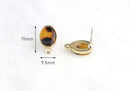 Tortoise Shell Earring Posts, 1 Pair, Acetate Earring Findings, Gold Bezel Setting, Brown Tortoise Studs Oval, Ear Stud Blanks, EAR042-15-TT