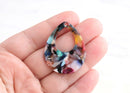 4 Large Teardrop Earring Findings, Cellulose Acetate Pendant, Random Color Mix, Rainbow Tortoise Shell Blanks with Hole, TD020-38-RNW