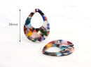 4 Large Teardrop Earring Findings, Cellulose Acetate Pendant, Random Color Mix, Rainbow Tortoise Shell Blanks with Hole, TD020-38-RNW