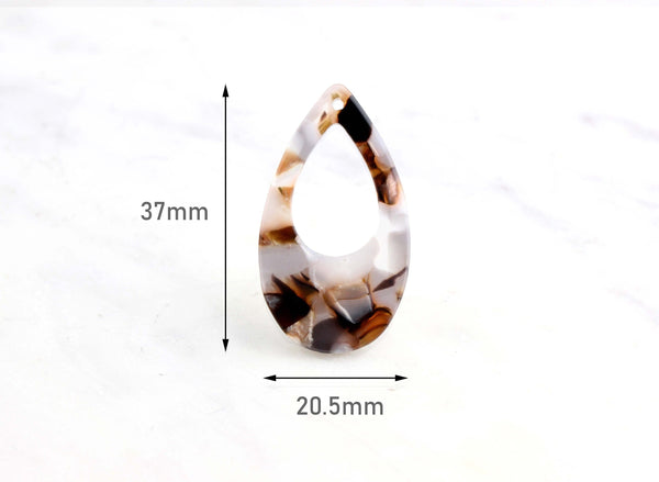 4 Dark Brown Tortoise Teardrop Shapes, Transparent Brown Lucite Earrings, Retro Tortoise Shell Supply, Large Teardrops Charms, TD018-37-DBW