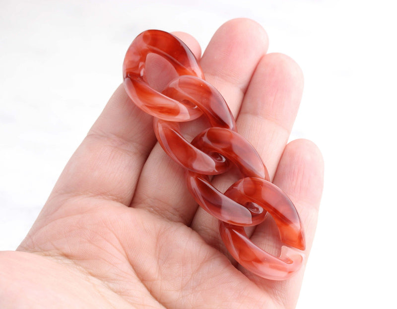 1ft Large Red Acrylic Chain Links, 30mm, Marble, For Purse Handle Straps