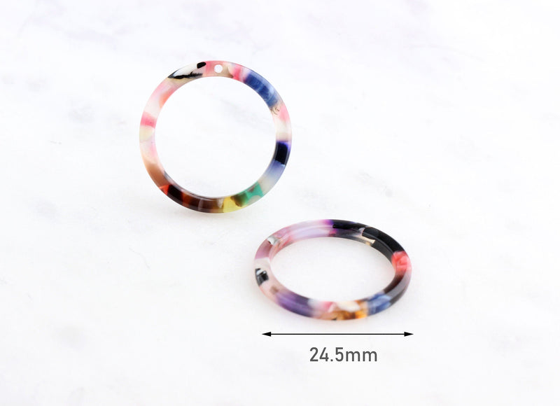 4 Transparent Pink Acrylic Circle Connector Ring, Pink Pastel Color Beads Acetate Findings, One Inch Ring, DIY Tortoise Supply RG048-24-PPST