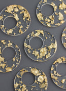 2 Transparent Acrylic Discs with Gold Flakes, Laser Cut Circle Cut Out, Gold Marble, Clear Gold Foil, Flat Acrylic Circle Blank RG051-35-CGF