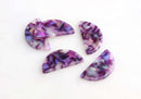 2 Semi Crescent Moon Charms, Purple Tortoise Shell Holographic Bead Blue Flash Jewelry, Dusty Purple Half Circle Earrings Blank CN068-30-PHG