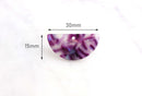 2 Semi Crescent Moon Charms, Purple Tortoise Shell Holographic Bead Blue Flash Jewelry, Dusty Purple Half Circle Earrings Blank CN068-30-PHG