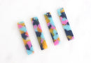 4 Blue Tortoise Shell Charms, Short Bar 3.5cm, Aqua Blue Cyan Pink Yellow, Primary Color Beads, Pink Acetate Jewelry Findings, BAR020-35-UPY