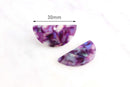 2 Semi Crescent Moon Charms, Purple Tortoise Shell Holographic Bead Blue Flash Jewelry, Dusty Purple Half Circle Earrings Blank CN068-30-PHG