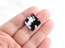 4 Diamond Square Charms, Black and White Marble, Cellulose Acetate, 24 x 24mm