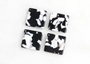 4 Diamond Square Charms, Black and White Marble, Cellulose Acetate, 24 x 24mm