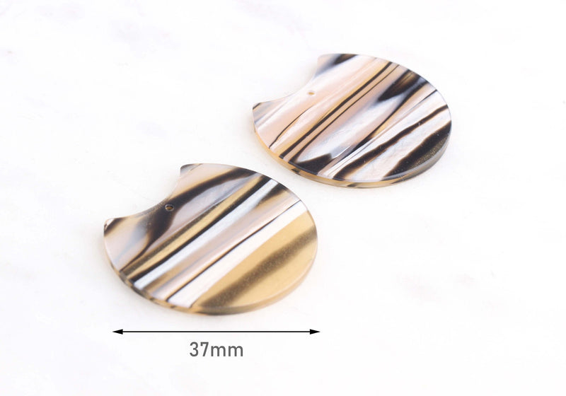 2 Flat Half Circle Pendants, Resin Beads, Circle Cutout Discs, Sparkly Yellow Zebra Print, Bee Pendant, Acrylic Earring Blanks CN069-37-YSTR