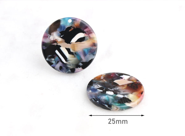 4 Acetate Charms in Color Tortoise Shell, 1" Round Disc Blanks Rainbow Leopard Print, Faux Marble, Cellulose Acetate Circles, CN051-25-DMC