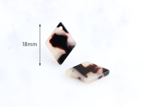 4 Small Flat Diamond Charms 13 x 18mm, Blonde Tortoise Shell Bead, Kite Shaped Bead Beige Acetate Earring Findings, Tiny Diamond DX019-18-WT