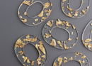 2 Clear Plastic Bead with Gold Flakes, Clear Gold Foil, Laser Cut Acrylic Earring Finding Acetate Transparent Acrylic Oval Ring VG029-50-CGF