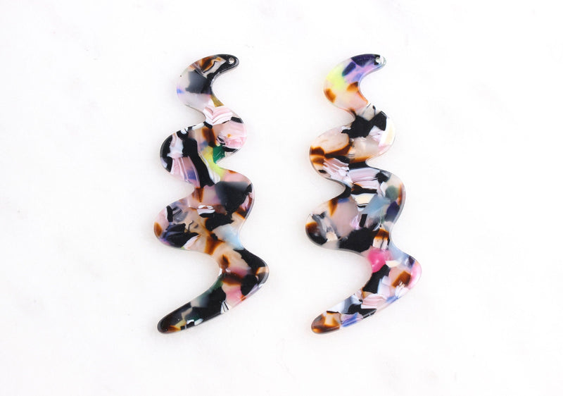 2 Zig Zag Beads, Rainbow Tortoise Shell Beads, Snake Beads, Neon Colors, Colorful Marble Resin Charms Acetate Pendant Necklace, XY006-62-KMC