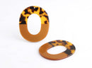 2 Large Flat Rings in Brown Tortoise Shell, Flat Oval Charms, Brown Cellulose Acetate Rings, Brown Golden Beads, Oval Hoops, VG031-50-2TTB