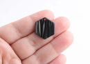 4 Black Hexagon Blanks, Hexagonal Beads, Shiny Black Beads, Silver Stripes, Black Tortoise Shell, Laser Cut Hexagon Charms, DX025-21-BK01